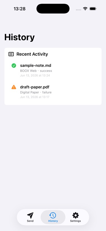 InkDock iOS transfer history