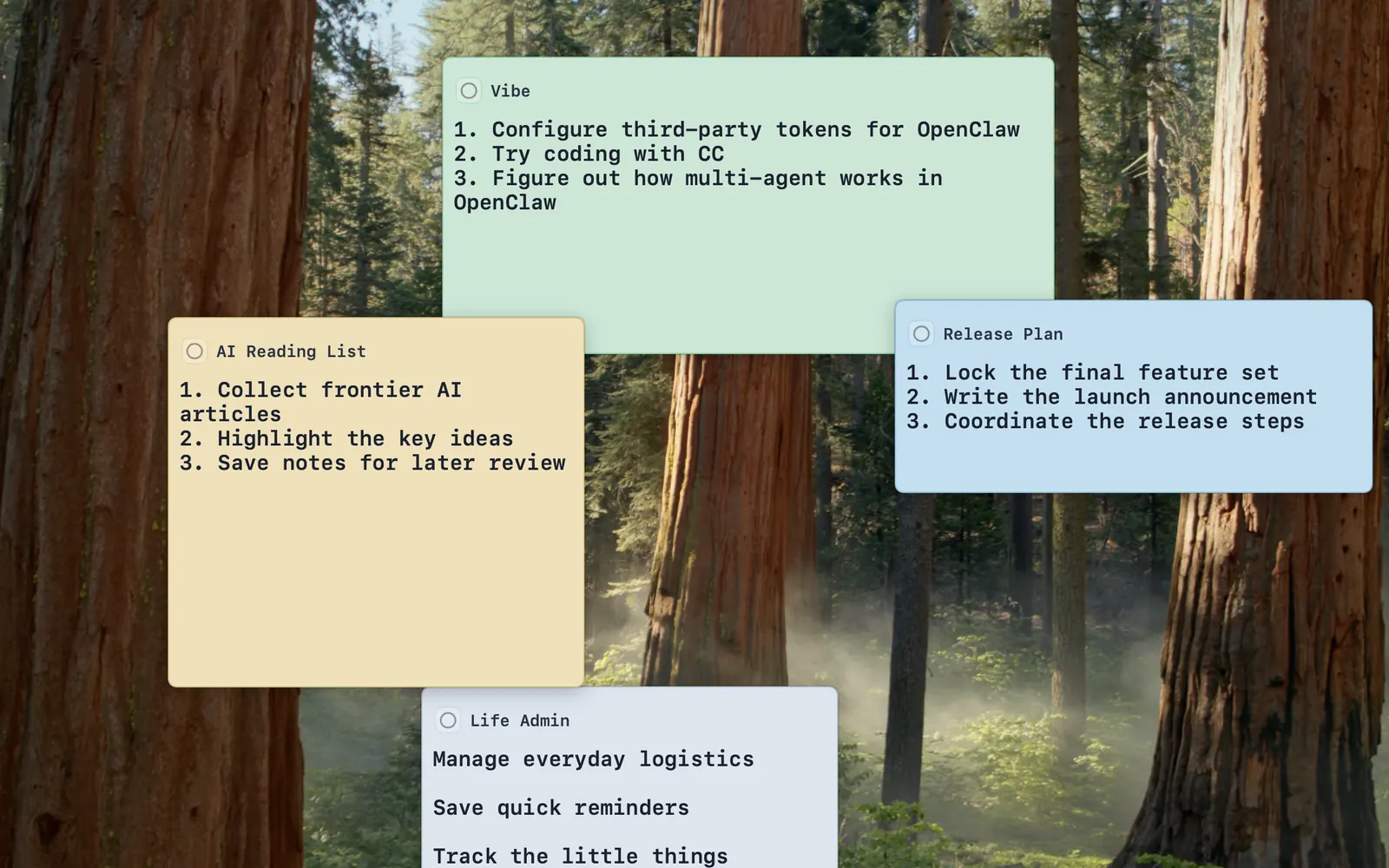 Tacklet desktop cards on the macOS desktop